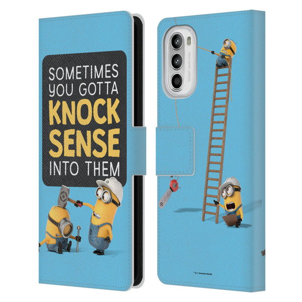 Despicable Me Funny Minions Knock Sense Leather Book Wallet Case Cover For Motorola Moto G52