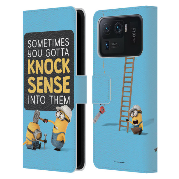 Despicable Me Funny Minions Knock Sense Leather Book Wallet Case Cover For Xiaomi Mi 11 Ultra