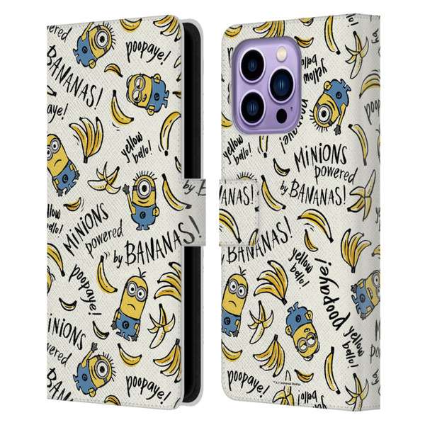 Despicable Me Minion Graphics Banana Doodle Pattern Leather Book Wallet Case Cover For Apple iPhone 14 Pro Max