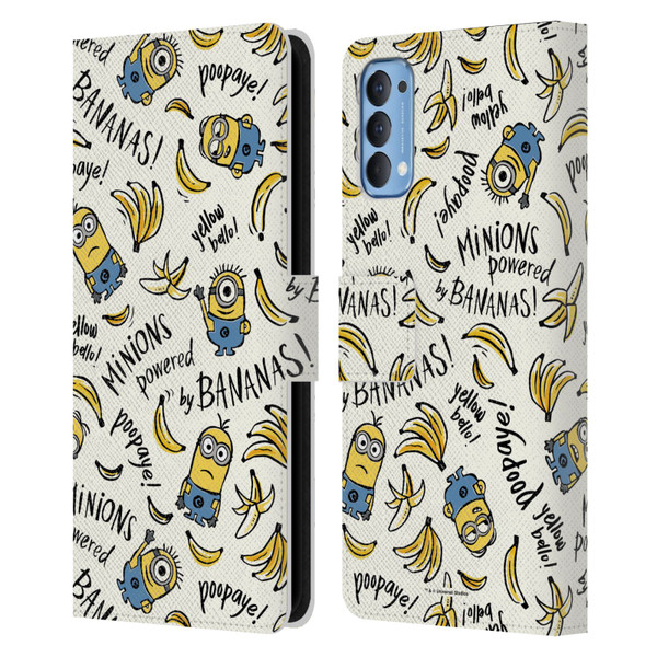 Despicable Me Minion Graphics Banana Doodle Pattern Leather Book Wallet Case Cover For OPPO Reno 4 5G