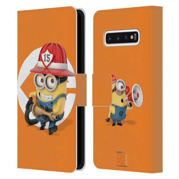 Despicable Me Minions Bob Fireman Costume Leather Book Wallet Case Cover For Samsung Galaxy S10