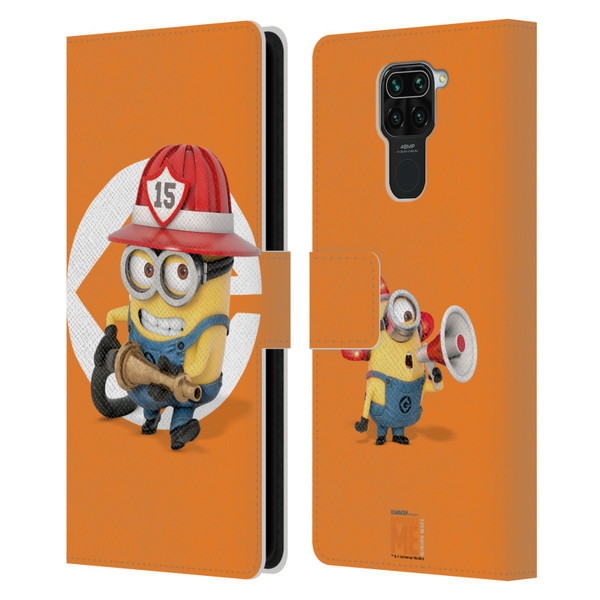 Despicable Me Minions Bob Fireman Costume Leather Book Wallet Case Cover For Xiaomi Redmi Note 9 / Redmi 10X 4G