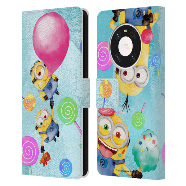 Despicable Me Watercolour Minions Bob And Stuart Bubble Leather Book Wallet Case Cover For Huawei Mate 40 Pro 5G