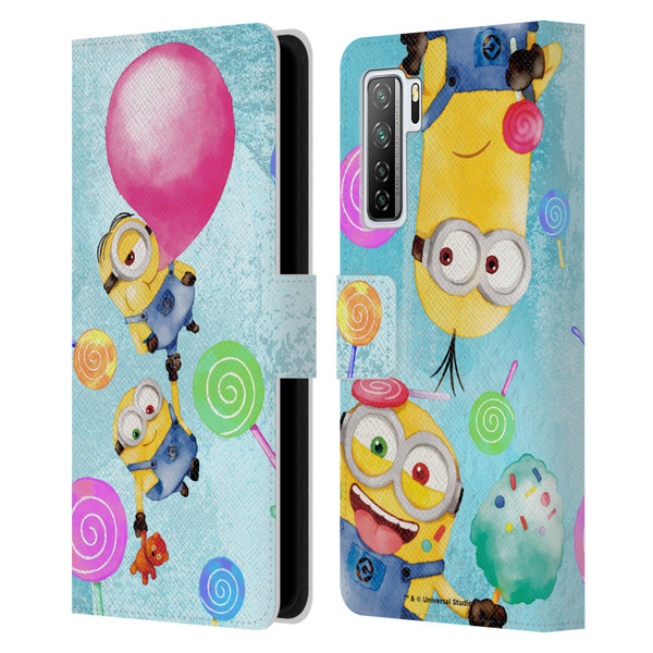 Despicable Me Watercolour Minions Bob And Stuart Bubble Leather Book Wallet Case Cover For Huawei Nova 7 SE/P40 Lite 5G