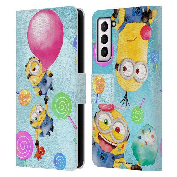 Despicable Me Watercolour Minions Bob And Stuart Bubble Leather Book Wallet Case Cover For Samsung Galaxy S21 5G