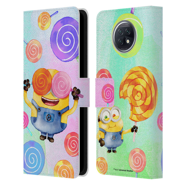 Despicable Me Watercolour Minions Bob Lollipop Leather Book Wallet Case Cover For Xiaomi Redmi Note 9T 5G