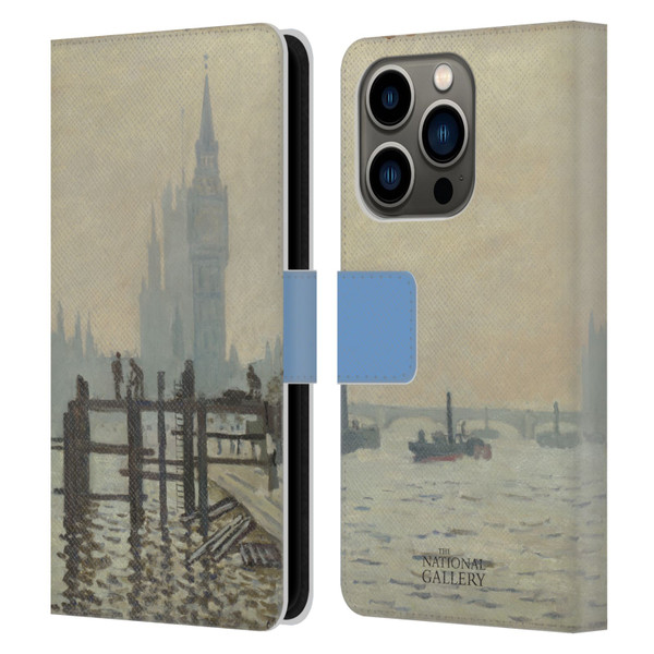 The National Gallery Art Monet Thames Leather Book Wallet Case Cover For Apple iPhone 14 Pro