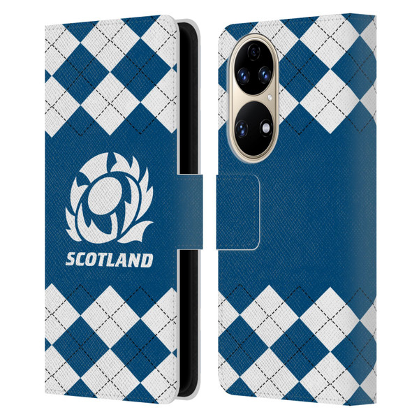 Scotland Rugby Logo 2 Argyle Leather Book Wallet Case Cover For Huawei P50