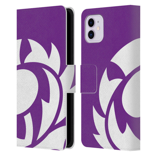 Scotland Rugby Oversized Thistle Purple Heather Leather Book Wallet Case Cover For Apple iPhone 11