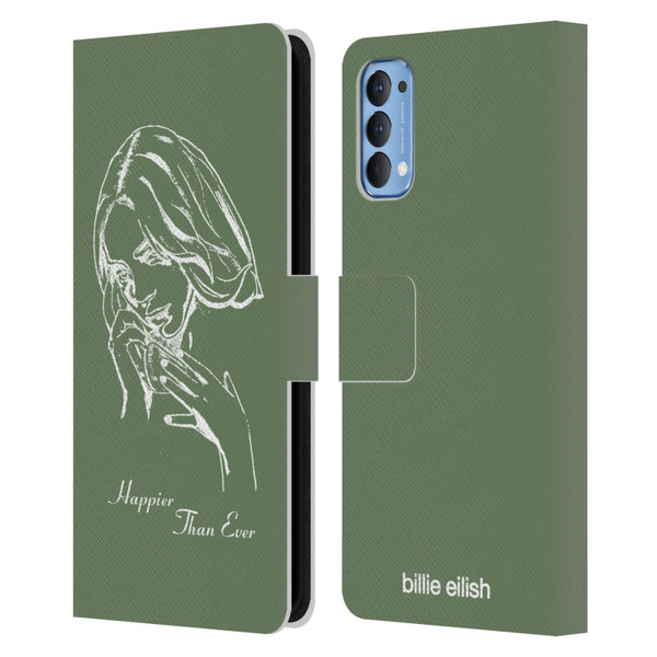 Billie Eilish Happier Than Ever Album Stencil Green Leather Book Wallet Case Cover For OPPO Reno 4 5G