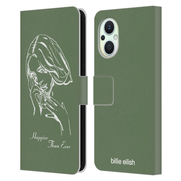 Billie Eilish Happier Than Ever Album Stencil Green Leather Book Wallet Case Cover For OPPO Reno8 Lite