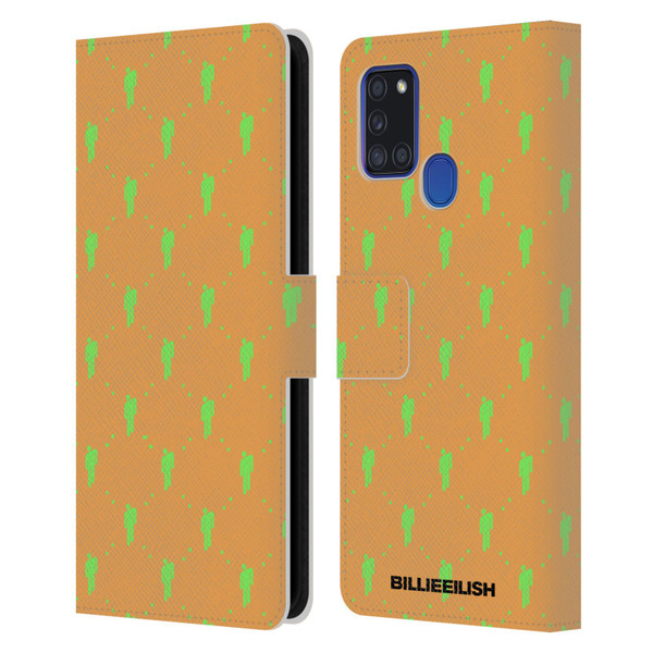 Billie Eilish Key Art Blohsh Pattern Leather Book Wallet Case Cover For Samsung Galaxy A21s (2020)