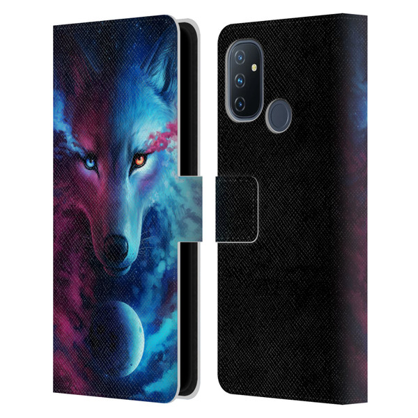 Jonas "JoJoesArt" Jödicke Wildlife Wolf Galaxy Leather Book Wallet Case Cover For OnePlus Nord N100