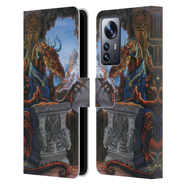 Ed Beard Jr Dragons Ancient Scholar Leather Book Wallet Case Cover For Xiaomi 12 Pro