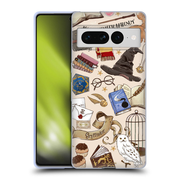 Harry Potter Deathly Hallows XXXVII Hogwarts Pattern Soft Gel Case for Google Pixel 7 Pro