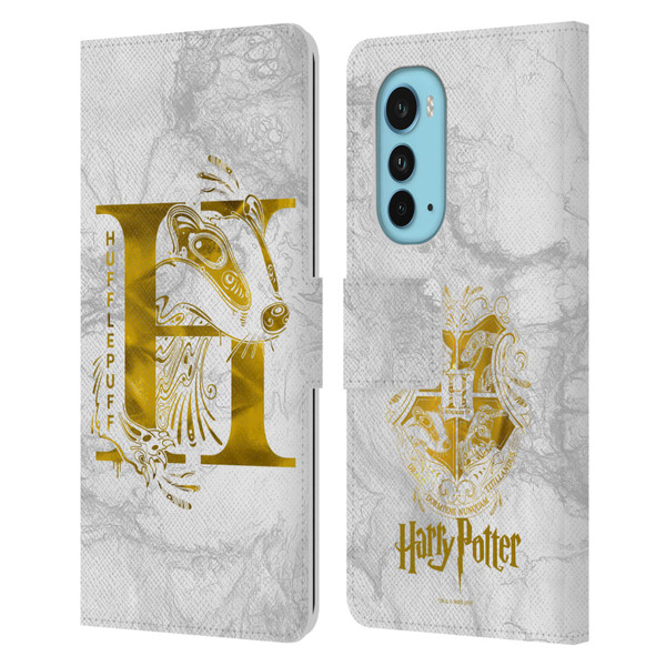 Harry Potter Deathly Hallows IX Hufflepuff Aguamenti Leather Book Wallet Case Cover For Motorola Edge (2022)