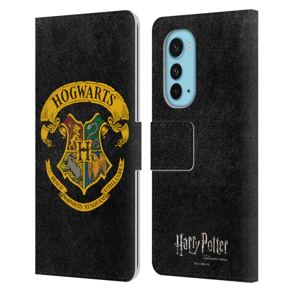 Harry Potter Sorcerer's Stone I Hogwarts Crest Leather Book Wallet Case Cover For Motorola Edge (2022)