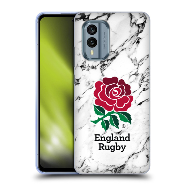 England Rugby Union Marble White Soft Gel Case for Nokia X30