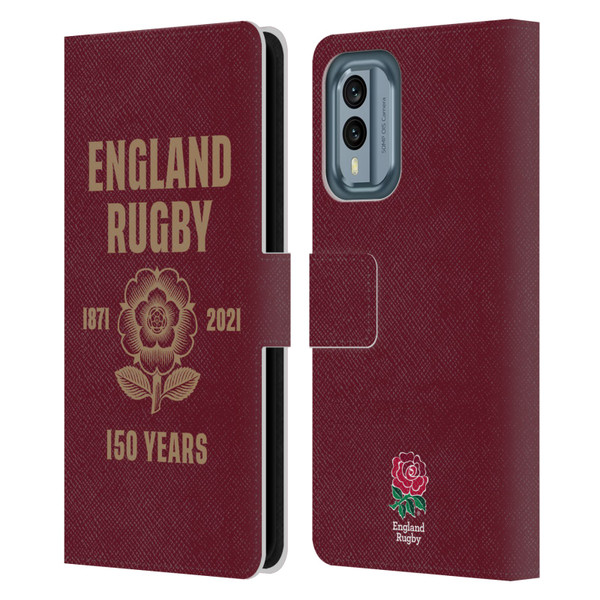 England Rugby Union 150th Anniversary Red Leather Book Wallet Case Cover For Nokia X30