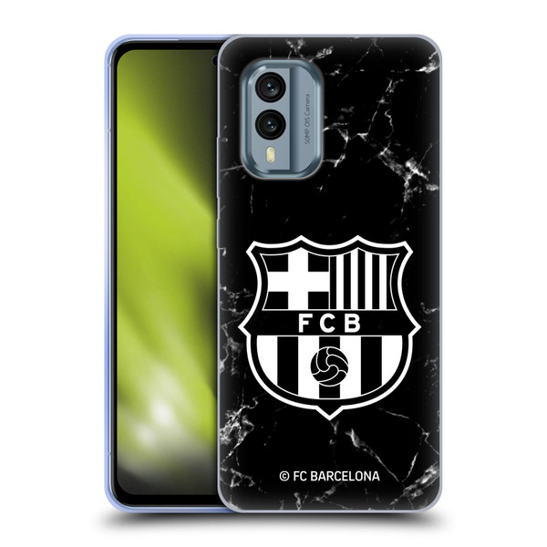 FC Barcelona Crest Patterns Black Marble Soft Gel Case for Nokia X30