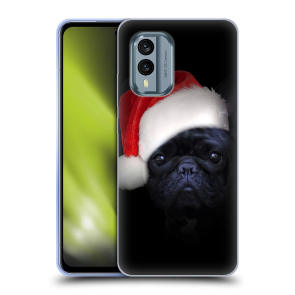 Klaudia Senator French Bulldog 2 Christmas Hat Soft Gel Case for Nokia X30