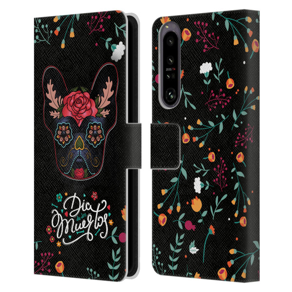 Klaudia Senator French Bulldog Day Of The Dead Leather Book Wallet Case Cover For Sony Xperia 1 IV