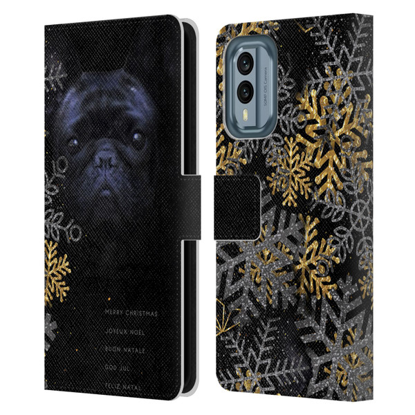 Klaudia Senator French Bulldog 2 Snow Flakes Leather Book Wallet Case Cover For Nokia X30