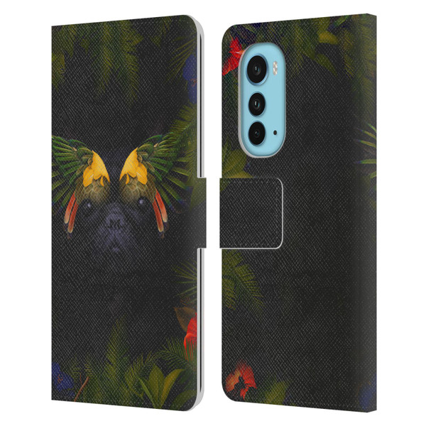 Klaudia Senator French Bulldog 2 Bird Feathers Leather Book Wallet Case Cover For Motorola Edge (2022)