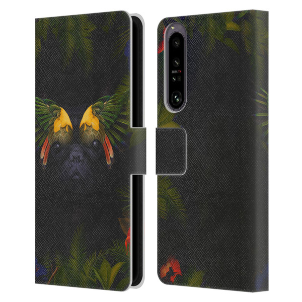 Klaudia Senator French Bulldog 2 Bird Feathers Leather Book Wallet Case Cover For Sony Xperia 1 IV