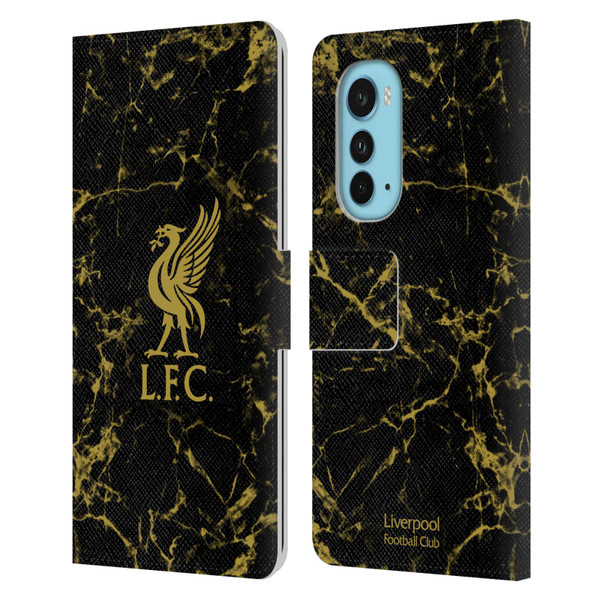 Liverpool Football Club Crest & Liverbird Patterns 1 Black & Gold Marble Leather Book Wallet Case Cover For Motorola Edge (2022)