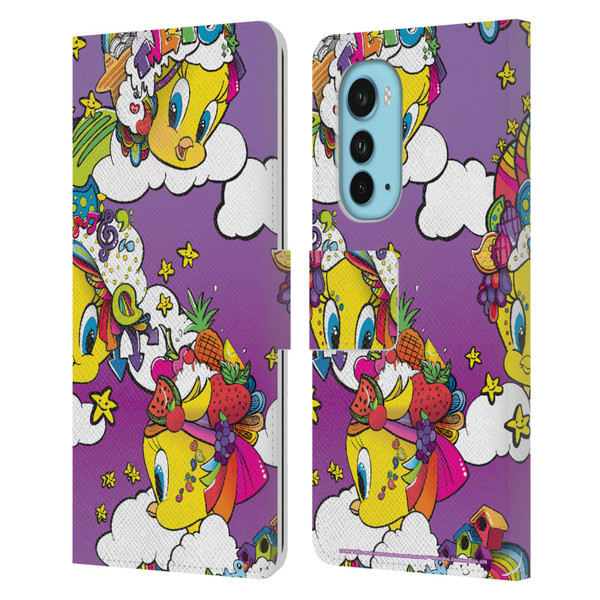 Looney Tunes Patterns Tweety Purple Leather Book Wallet Case Cover For Motorola Edge (2022)