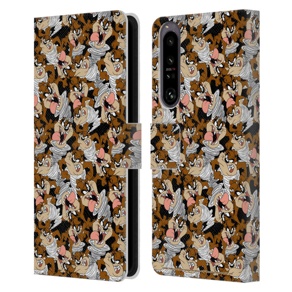 Looney Tunes Patterns Tasmanian Devil Leather Book Wallet Case Cover For Sony Xperia 1 IV