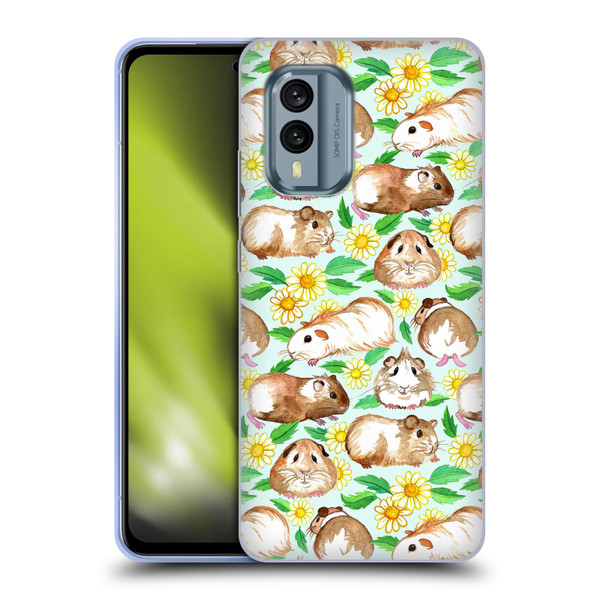 Micklyn Le Feuvre Patterns 2 Guinea Pigs And Daisies In Watercolour On Mint Soft Gel Case for Nokia X30
