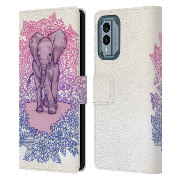 Micklyn Le Feuvre Animals Cute Baby Elephant Leather Book Wallet Case Cover For Nokia X30