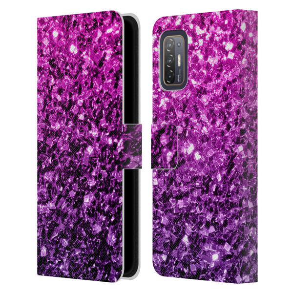 PLdesign Glitter Sparkles Purple Pink Leather Book Wallet Case Cover For HTC Desire 21 Pro 5G
