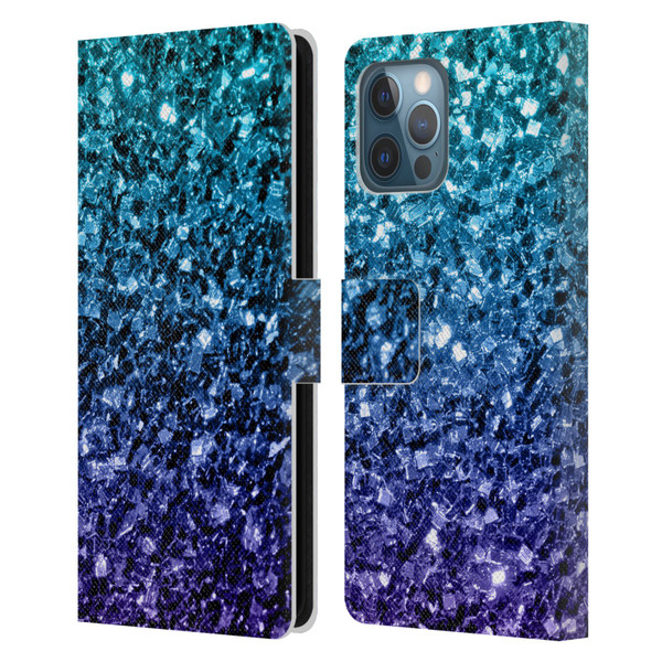 PLdesign Glitter Sparkles Aqua Blue Leather Book Wallet Case Cover For Apple iPhone 12 Pro Max