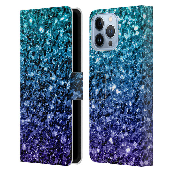 PLdesign Glitter Sparkles Aqua Blue Leather Book Wallet Case Cover For Apple iPhone 13 Pro Max