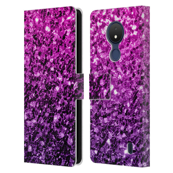 PLdesign Glitter Sparkles Purple Pink Leather Book Wallet Case Cover For Nokia C21