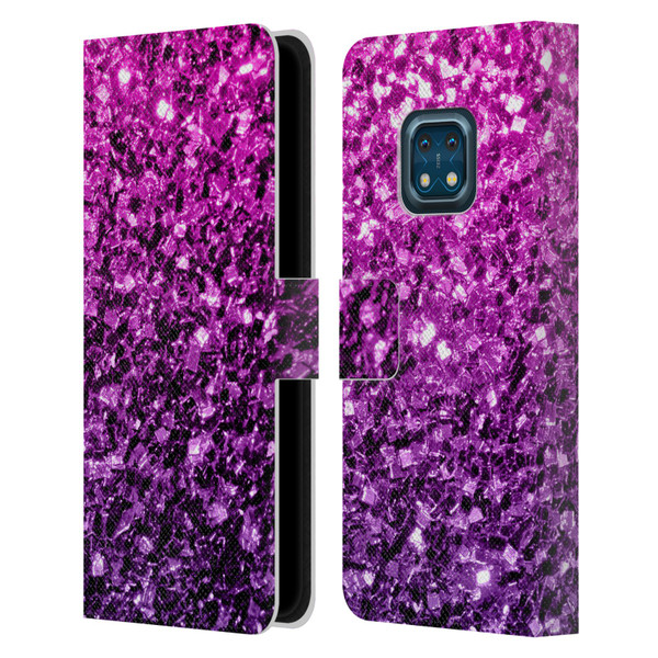 PLdesign Glitter Sparkles Purple Pink Leather Book Wallet Case Cover For Nokia XR20