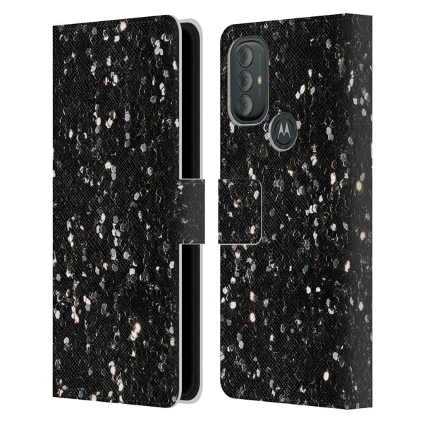 PLdesign Glitter Sparkles Black And White Leather Book Wallet Case Cover For Motorola Moto G10 / Moto G20 / Moto G30