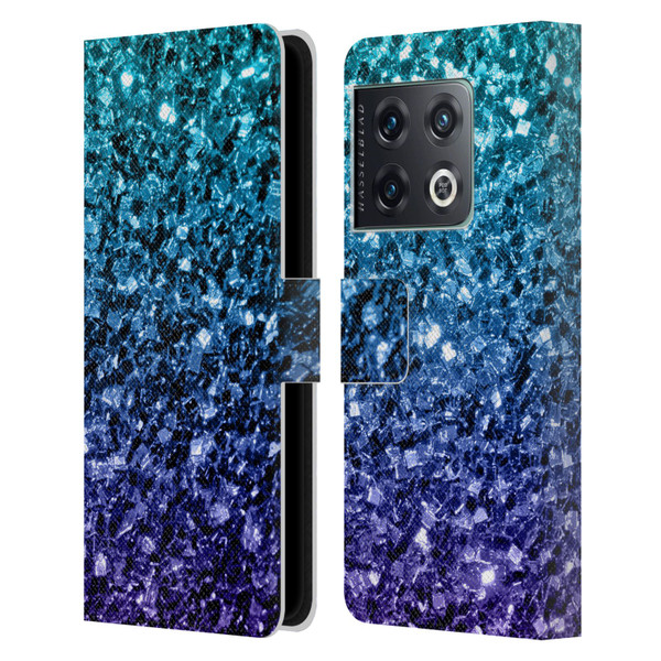 PLdesign Glitter Sparkles Aqua Blue Leather Book Wallet Case Cover For OnePlus 10 Pro