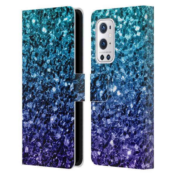 PLdesign Glitter Sparkles Aqua Blue Leather Book Wallet Case Cover For OnePlus 9 Pro