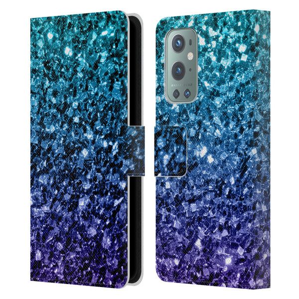 PLdesign Glitter Sparkles Aqua Blue Leather Book Wallet Case Cover For OnePlus 9