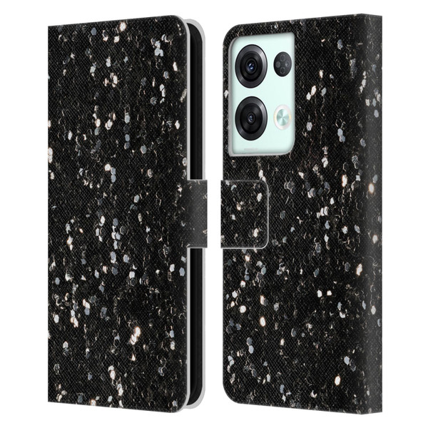 PLdesign Glitter Sparkles Black And White Leather Book Wallet Case Cover For OPPO Reno8 Pro