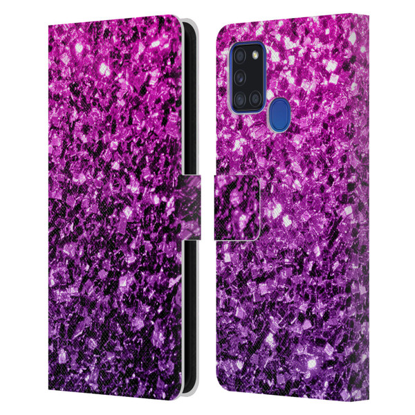 PLdesign Glitter Sparkles Purple Pink Leather Book Wallet Case Cover For Samsung Galaxy A21s (2020)