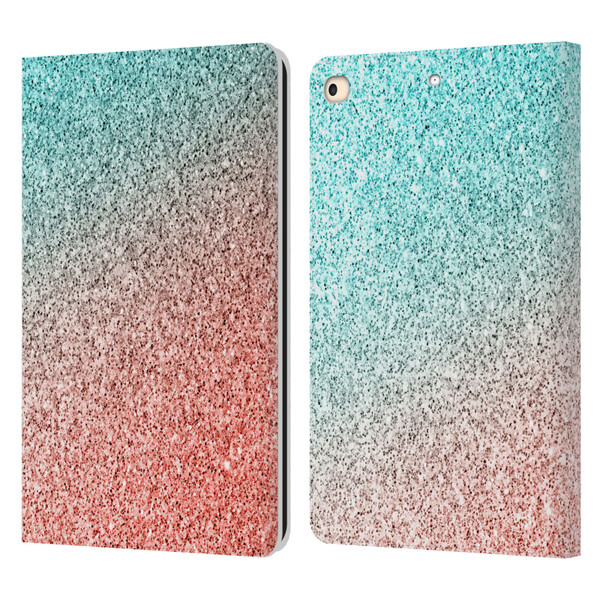 PLdesign Sparkly Coral Coral Pink Viridian Green Leather Book Wallet Case Cover For Apple iPad 9.7 2017 / iPad 9.7 2018
