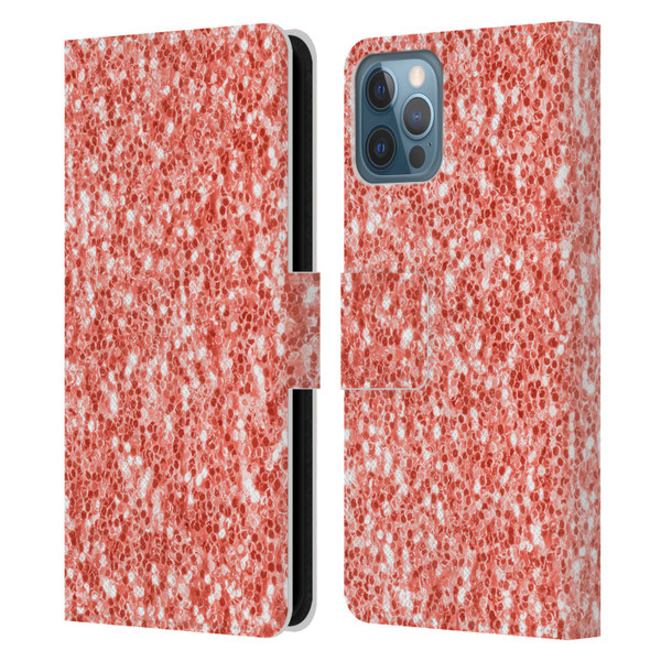 PLdesign Sparkly Coral Coral Sparkle Leather Book Wallet Case Cover For Apple iPhone 12 / iPhone 12 Pro