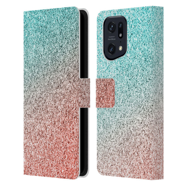 PLdesign Sparkly Coral Coral Pink Viridian Green Leather Book Wallet Case Cover For OPPO Find X5 Pro