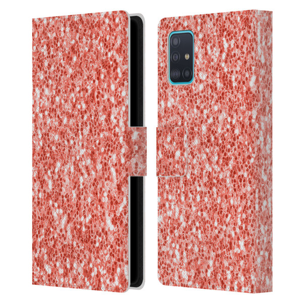 PLdesign Sparkly Coral Coral Sparkle Leather Book Wallet Case Cover For Samsung Galaxy A51 (2019)
