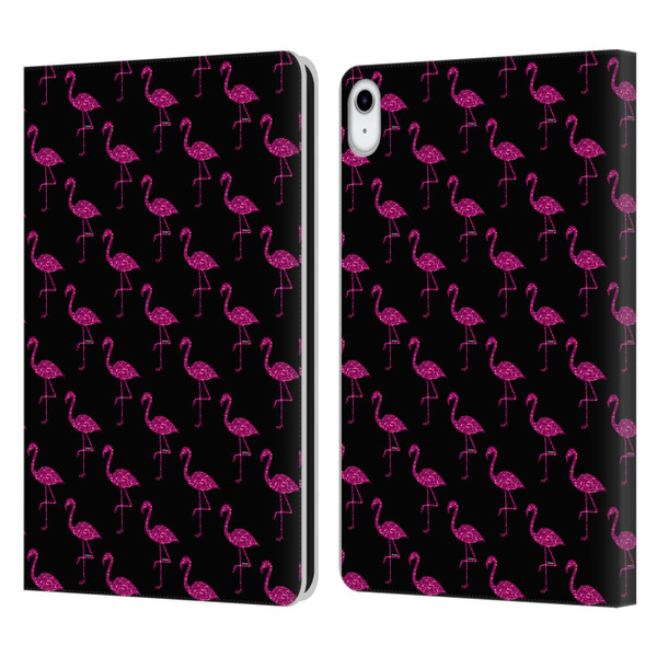 PLdesign Sparkly Flamingo Pink Pattern On Black Leather Book Wallet Case Cover For Apple iPad 10.9 (2022)